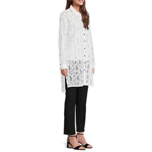 Karl Lagerfeld Paris Lace Point Collar Oversized Blouse - Picture 5 of 7